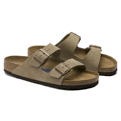 Arizona | Cuir Velours Taupe – Sandales Décontractées à Lit de Pied Anatomique Souple