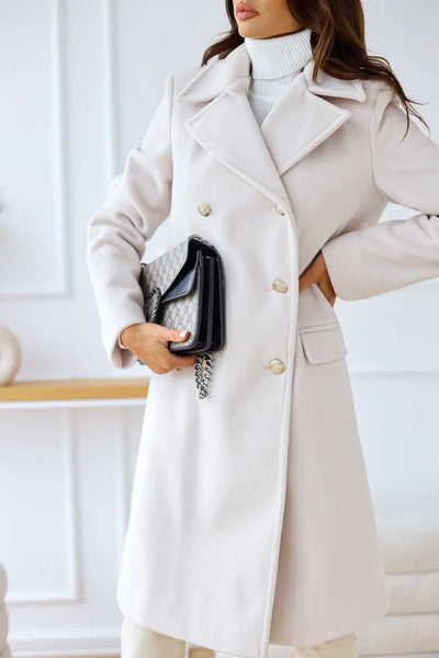 AURELIA – Manteau long en laine à double boutonnage, élégant et intemporel