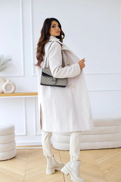 AURELIA – Manteau long en laine à double boutonnage, élégant et intemporel