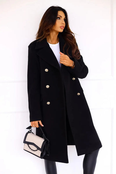 AURELIA – Manteau long en laine à double boutonnage, élégant et intemporel