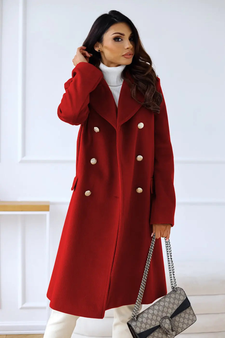AURELIA – Manteau long en laine à double boutonnage, élégant et intemporel