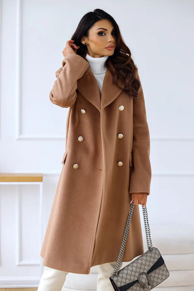 AURELIA – Manteau long en laine à double boutonnage, élégant et intemporel