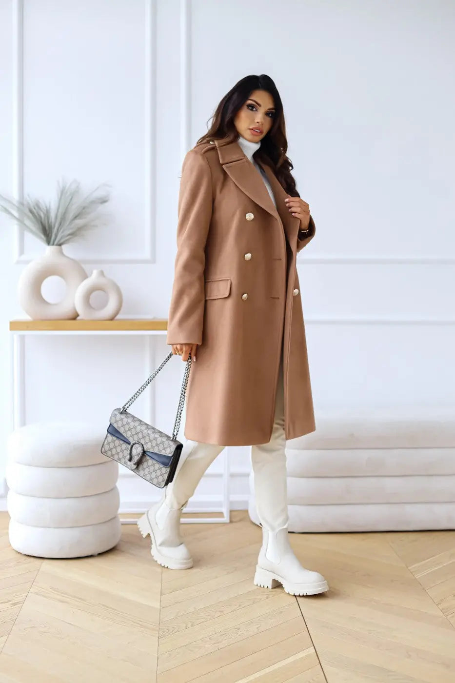AURELIA – Manteau long en laine à double boutonnage, élégant et intemporel