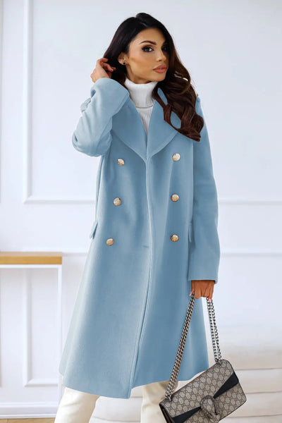 AURELIA – Manteau long en laine à double boutonnage, élégant et intemporel