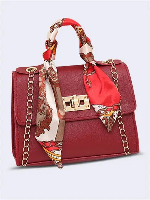 LumiElegance Sac à Main – Élégance en cuir brun avec détails dorés et foulard soyeux