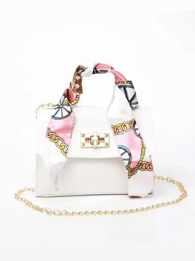 LumiElegance Sac à Main – Élégance en cuir brun avec détails dorés et foulard soyeux