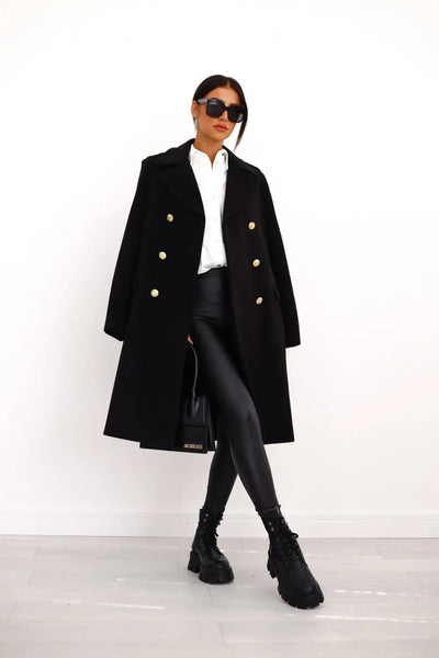 AURELIA – Manteau long en laine à double boutonnage, élégant et intemporel
