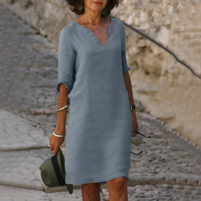 Robe d'Été Élégante Bonafita – Robe Midi en Lin avec Décolleté en V