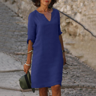 Robe d'Été Élégante Bonafita – Robe Midi en Lin avec Décolleté en V