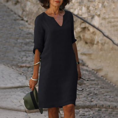Robe d'Été Élégante Bonafita – Robe Midi en Lin avec Décolleté en V