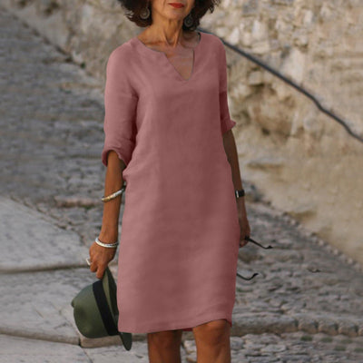 Robe d'Été Élégante Bonafita – Robe Midi en Lin avec Décolleté en V