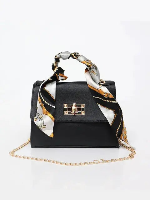 LumiElegance Sac à Main – Élégance en cuir brun avec détails dorés et foulard soyeux