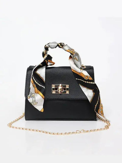 LumiElegance Sac à Main – Élégance en cuir brun avec détails dorés et foulard soyeux
